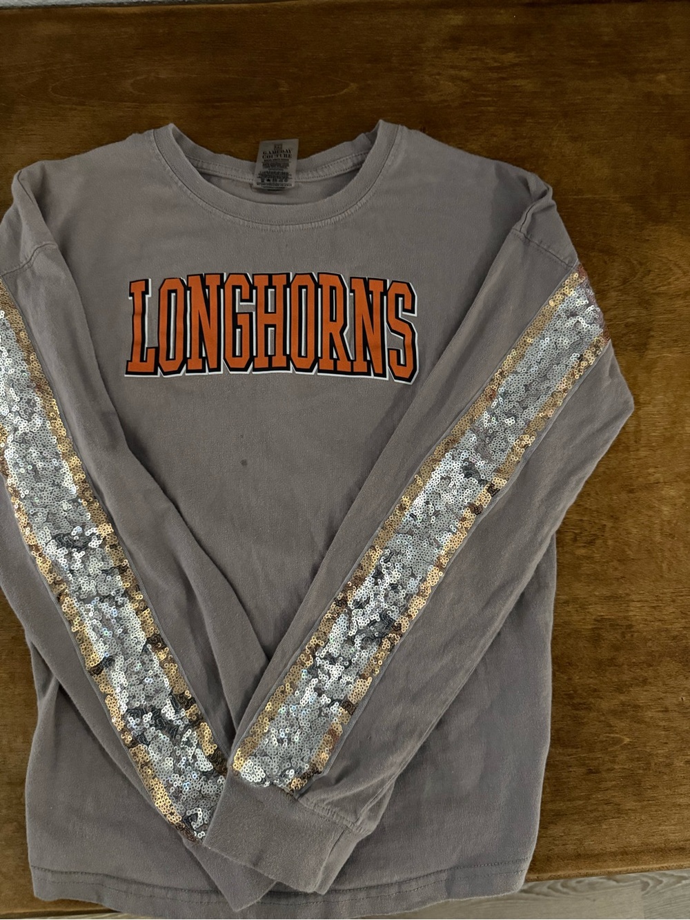 Longhorns Gray Kids Sequin Sleeve Long-Sleeve Shirt